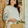 Dhiyona IE Floral Embroidered Mandarin Collar A Line Pure Cotton Kurta Wwith Trousers