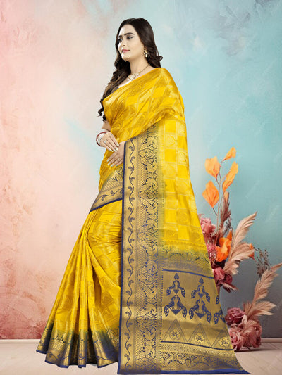 Indyancart RV Women's Banarasi Silk With Jacquard Print Saree  ( KVD682 )