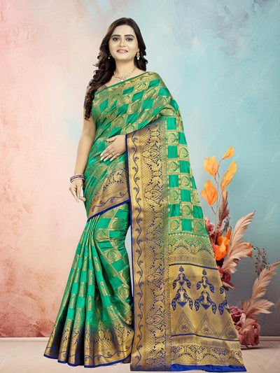 Indyancart RV Women's Banarasi Silk With Jacquard Print Saree  ( KVD683 )