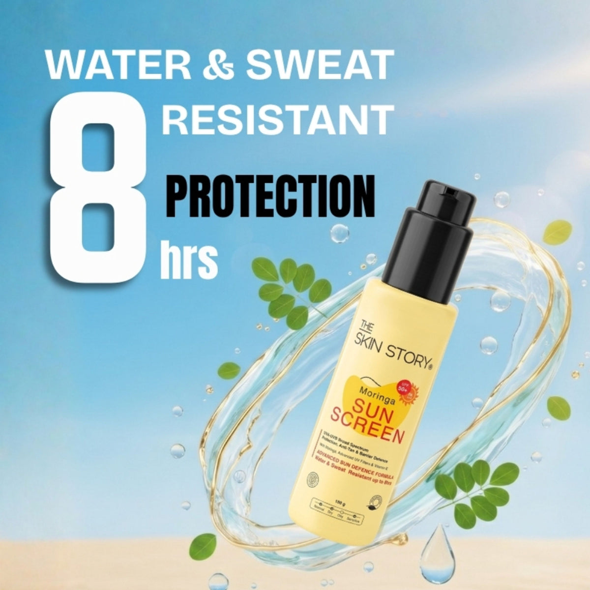 The Skin Story Moringa Face Sunscreen SPF 50+ PA+++ For Detan, Anti-Aging, No White Cast, Non Sticky