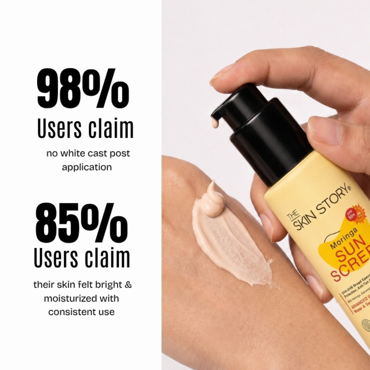 The Skin Story Moringa Face Sunscreen SPF 50+ PA+++ For Detan, Anti-Aging, No White Cast, Non Sticky