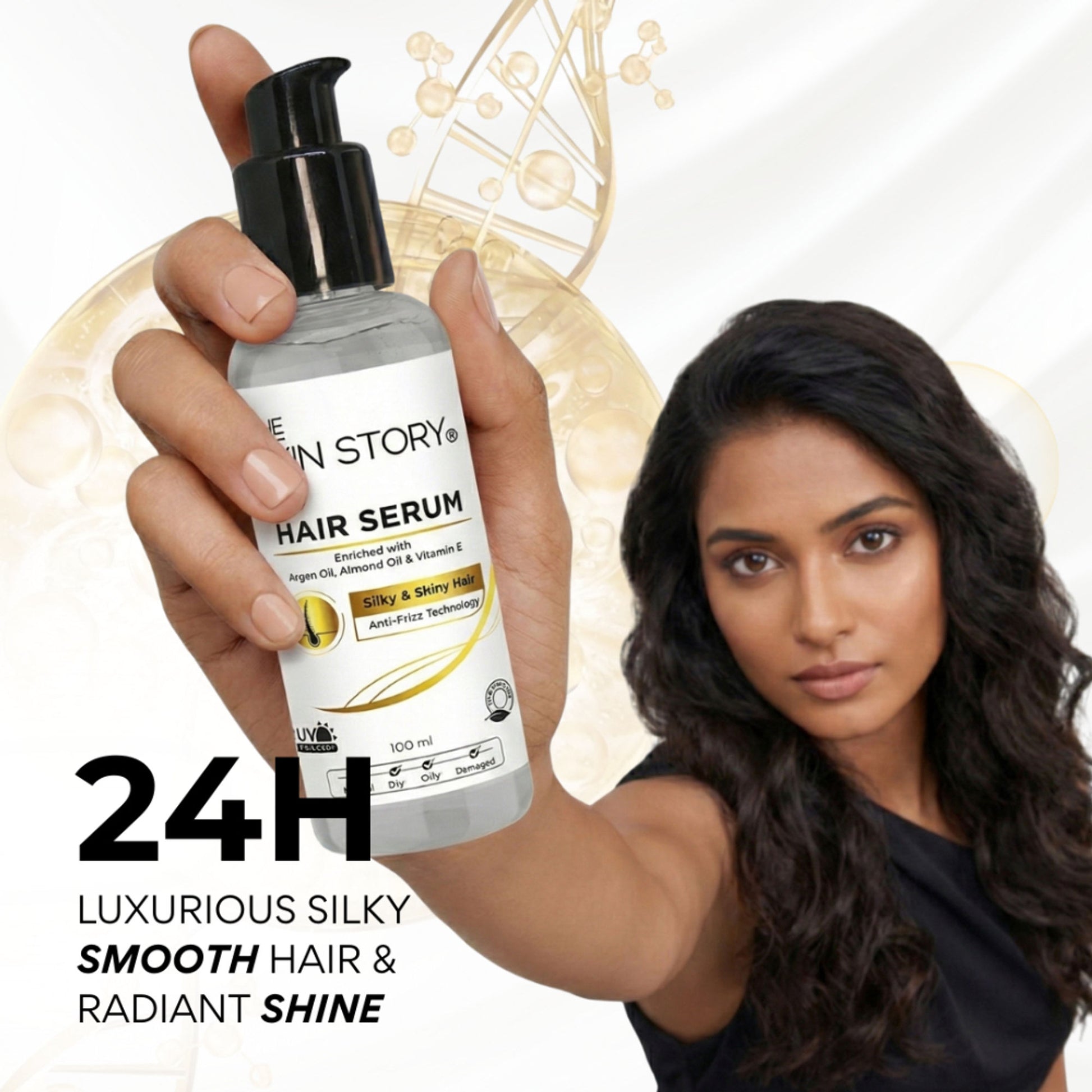 The Skin Story Anti Frizz Hair Serum For Smooth Shiny Silky Hair With UV Protection Vit E Argan Oil