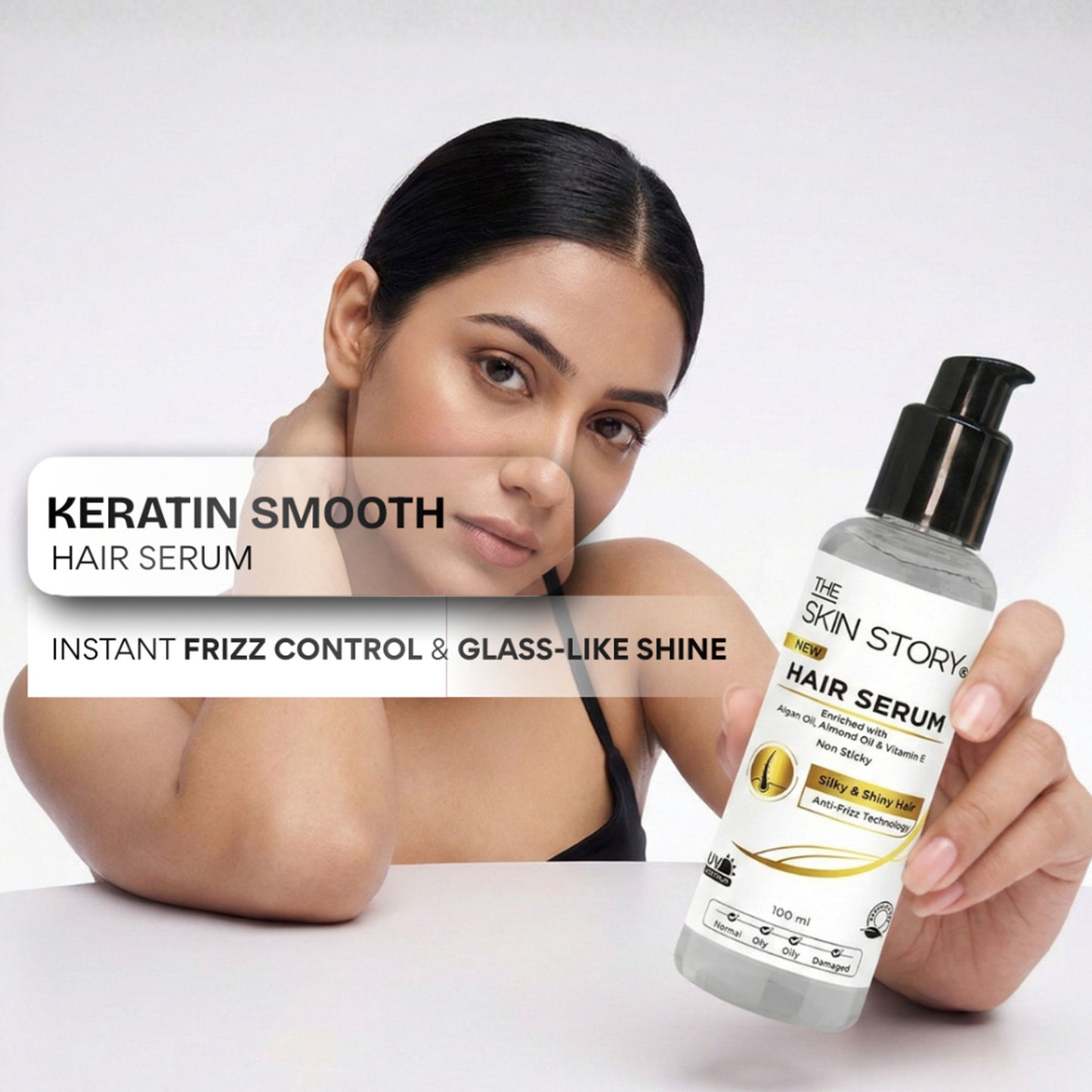 The Skin Story Anti Frizz Hair Serum For Smooth Shiny Silky Hair With UV Protection Vit E Argan Oil