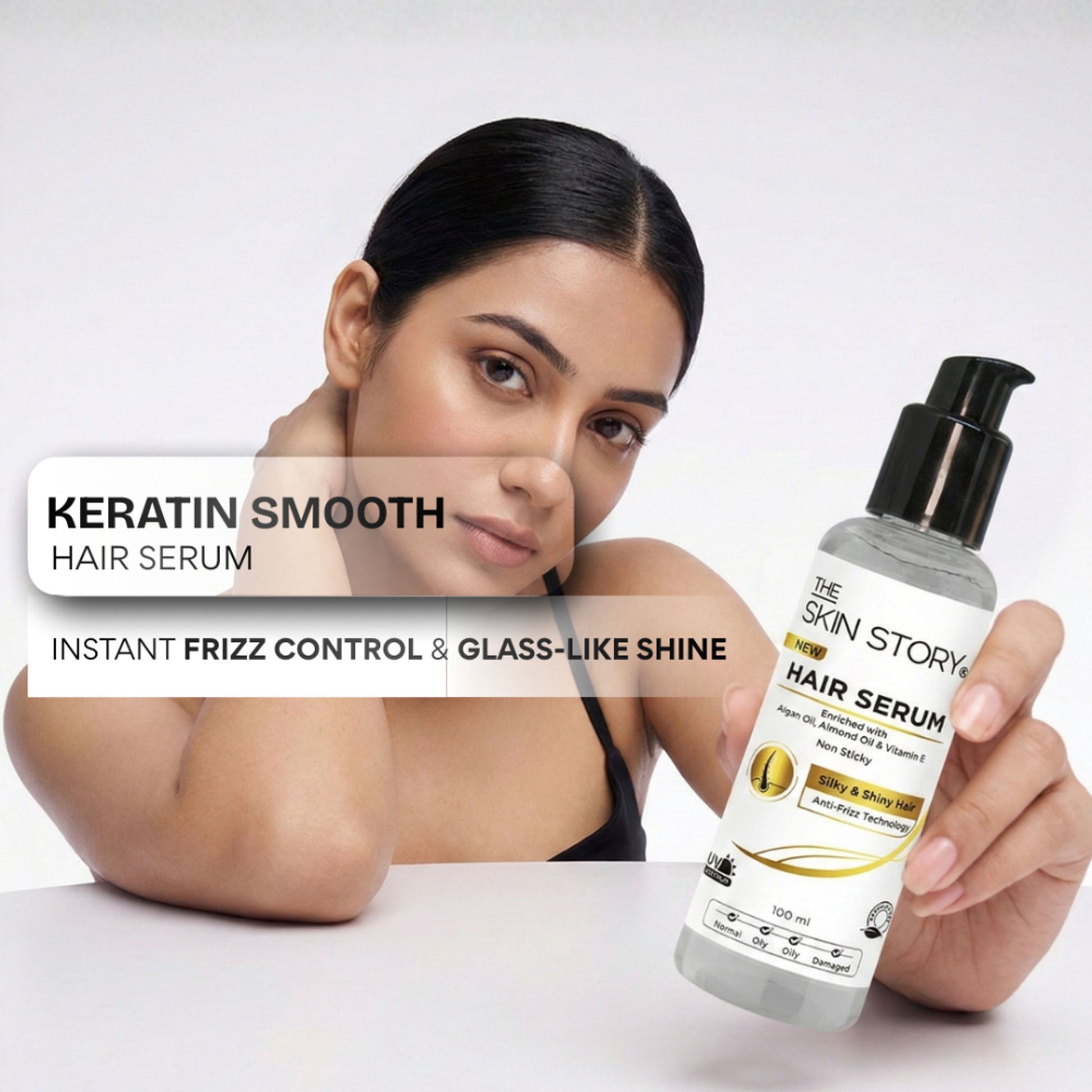 The Skin Story Anti Frizz Hair Serum For Smooth Shiny Silky Hair With UV Protection Vit E Argan Oil