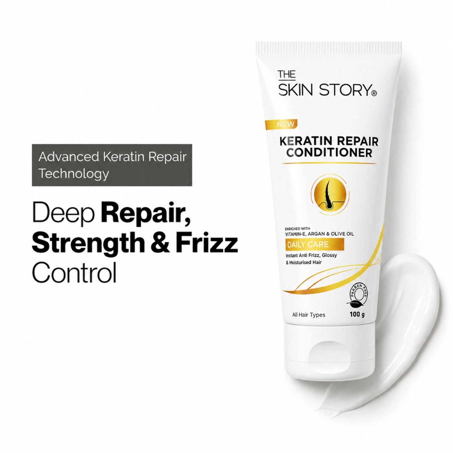 The Skin Story Sulphate Free Anti Frizz Keratin Hair Conditioner, Instant Gloss Smooth Shine, Vit E