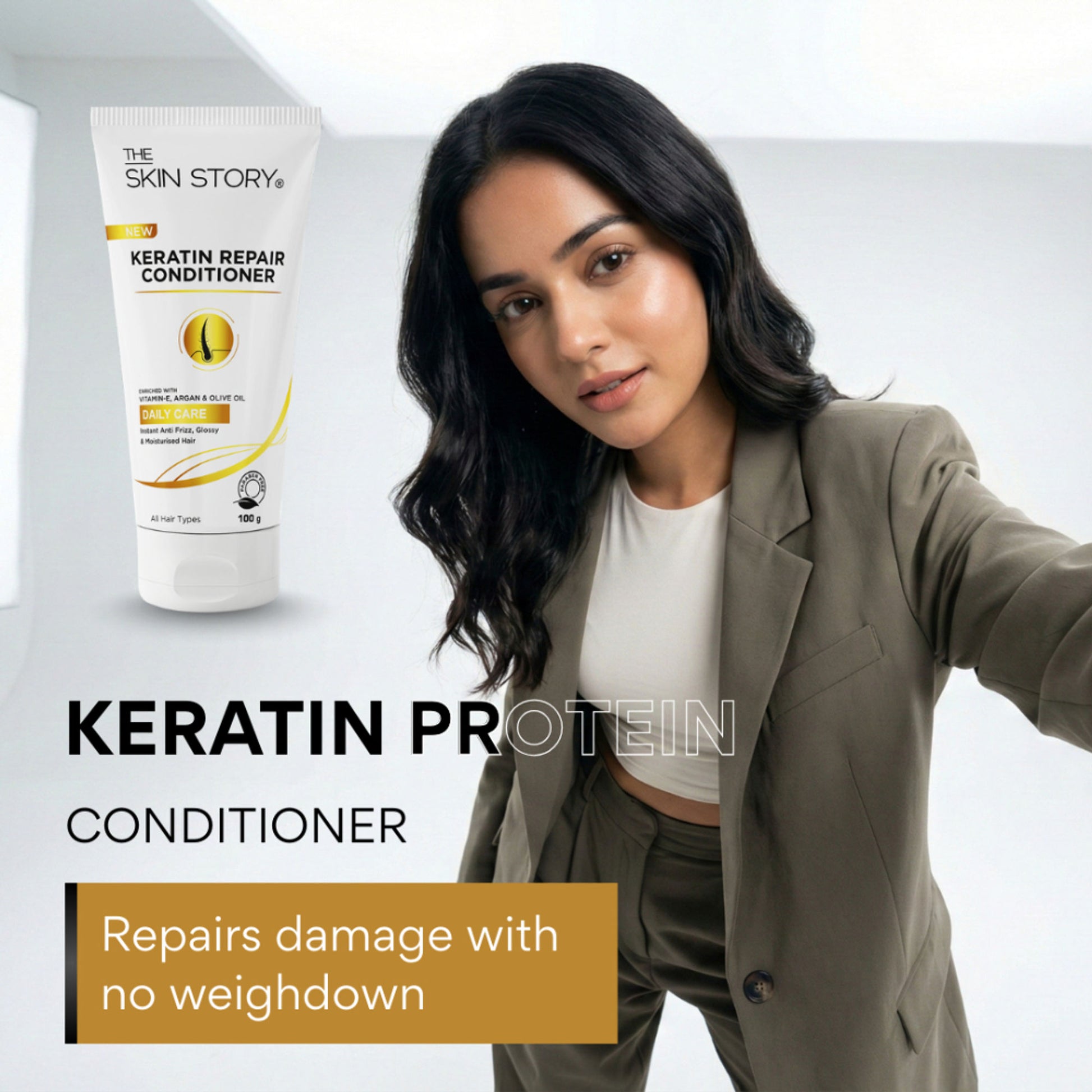 The Skin Story Sulphate Free Anti Frizz Keratin Hair Conditioner, Instant Gloss Smooth Shine, Vit E