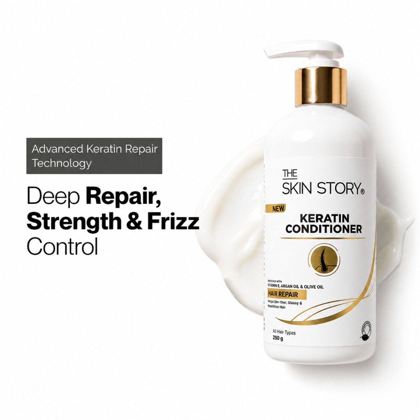 The Skin Story Sulphate Free Anti Frizz Keratin Hair Conditioner, Instant Gloss Smooth Shine, Vit E