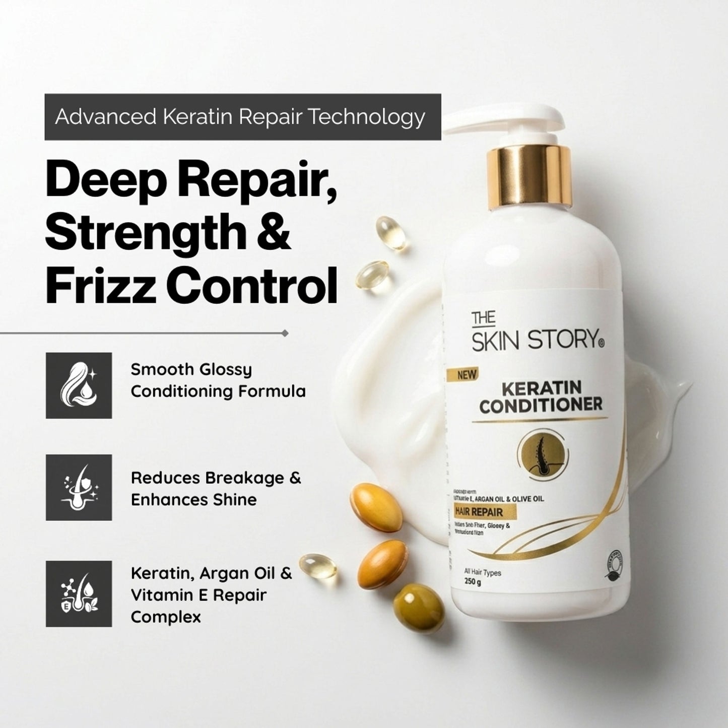 The Skin Story Sulphate Free Anti Frizz Keratin Hair Conditioner, Instant Gloss Smooth Shine, Vit E