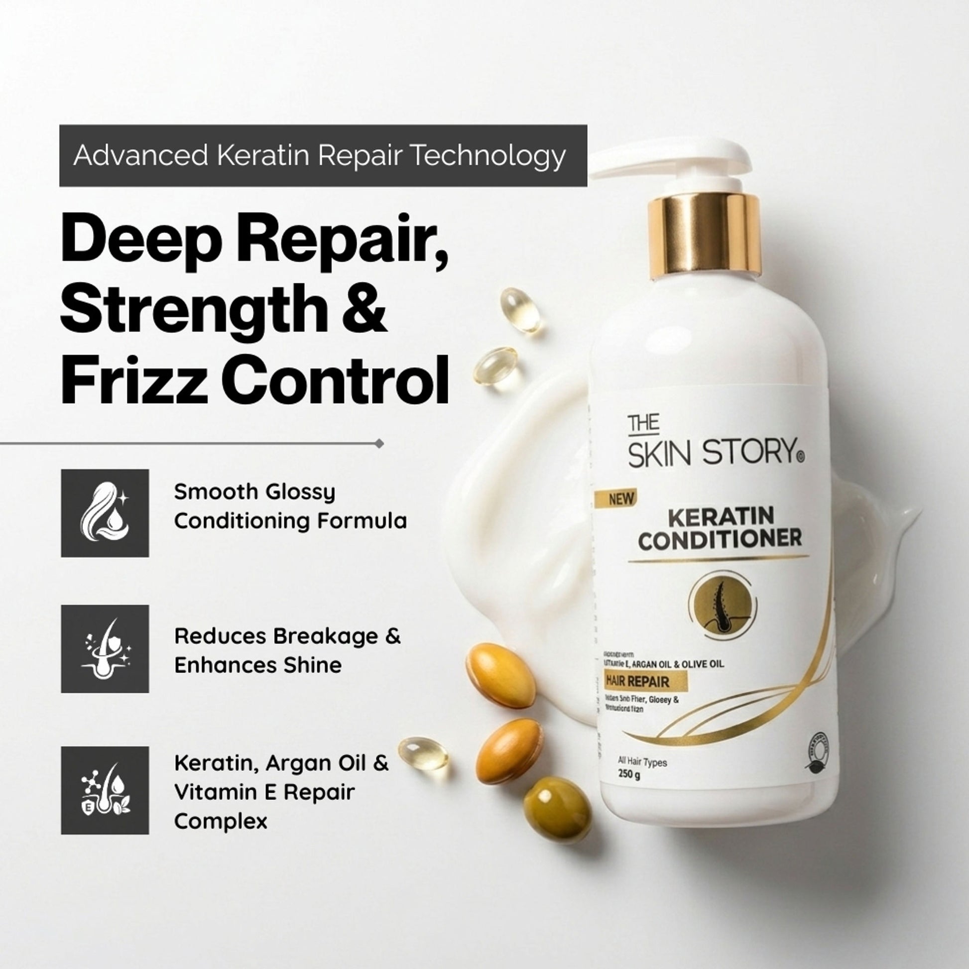 The Skin Story Sulphate Free Anti Frizz Keratin Hair Conditioner, Instant Gloss Smooth Shine, Vit E