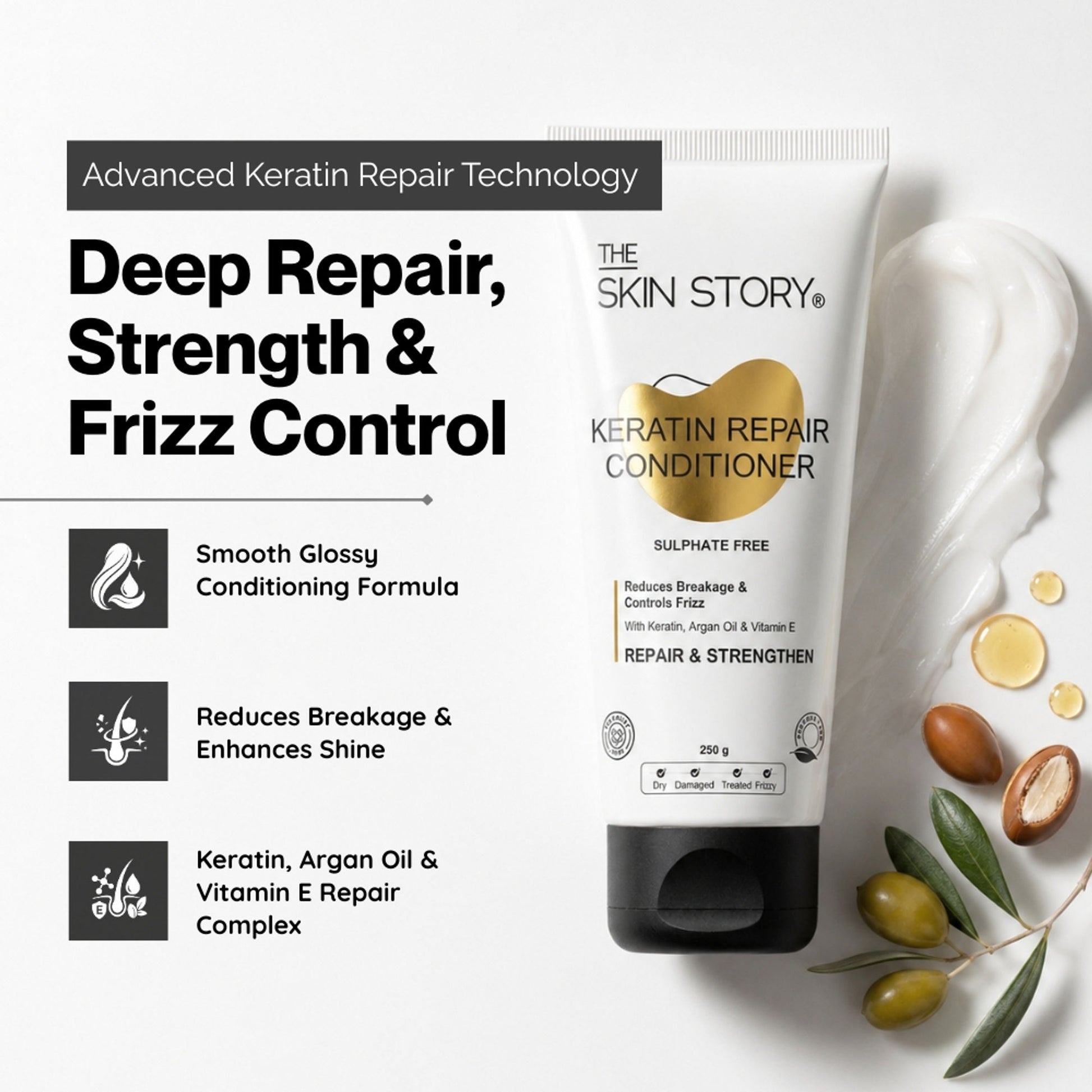 The Skin Story Sulphate Free Keratin Conditioner For Coloured Dry Frizzy Damaged Hair With Vitamin E