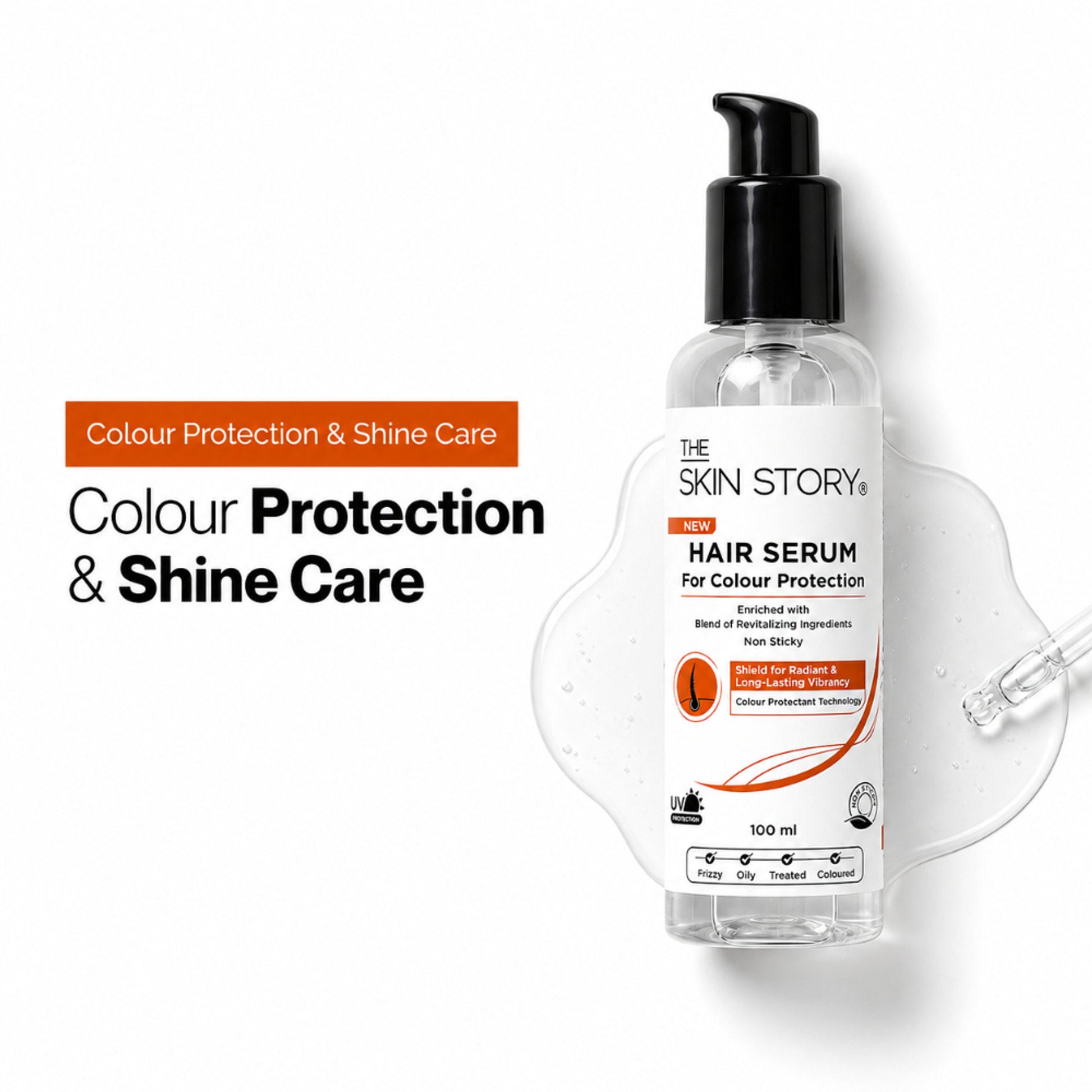 The Skin Story Colour Protection Anti Frizz Hair Serum For Coloured Treated Hair, Non Sticky Shine