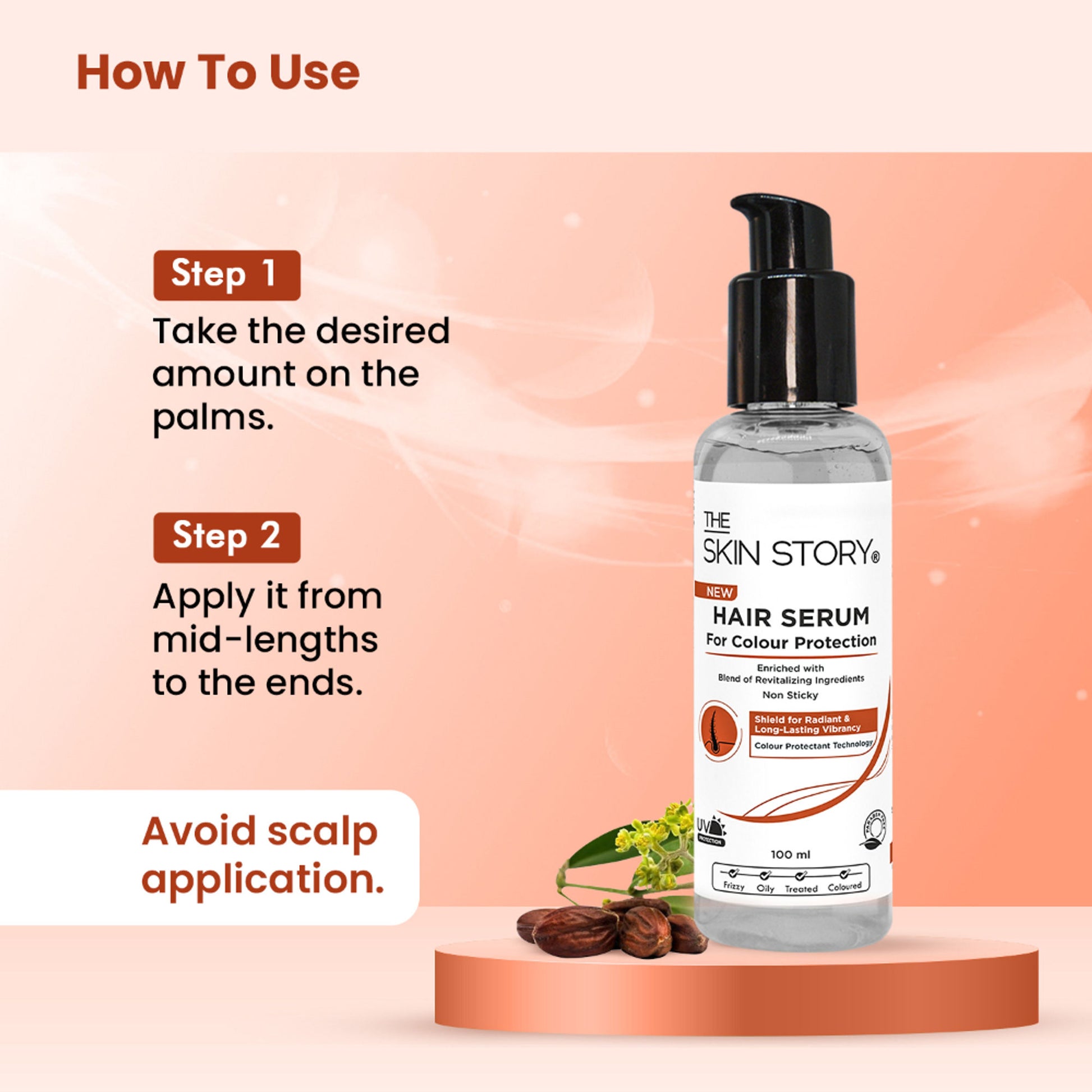 The Skin Story Colour Protection Anti Frizz Hair Serum For Coloured Treated Hair, Non Sticky Shine