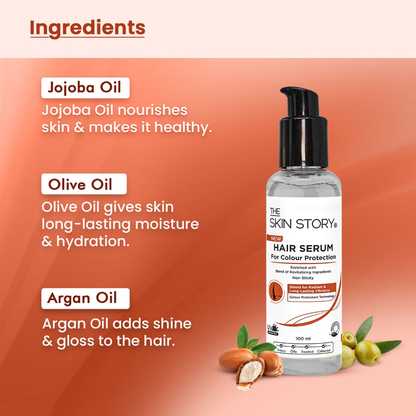 The Skin Story Colour Protection Anti Frizz Hair Serum For Coloured Treated Hair, Non Sticky Shine