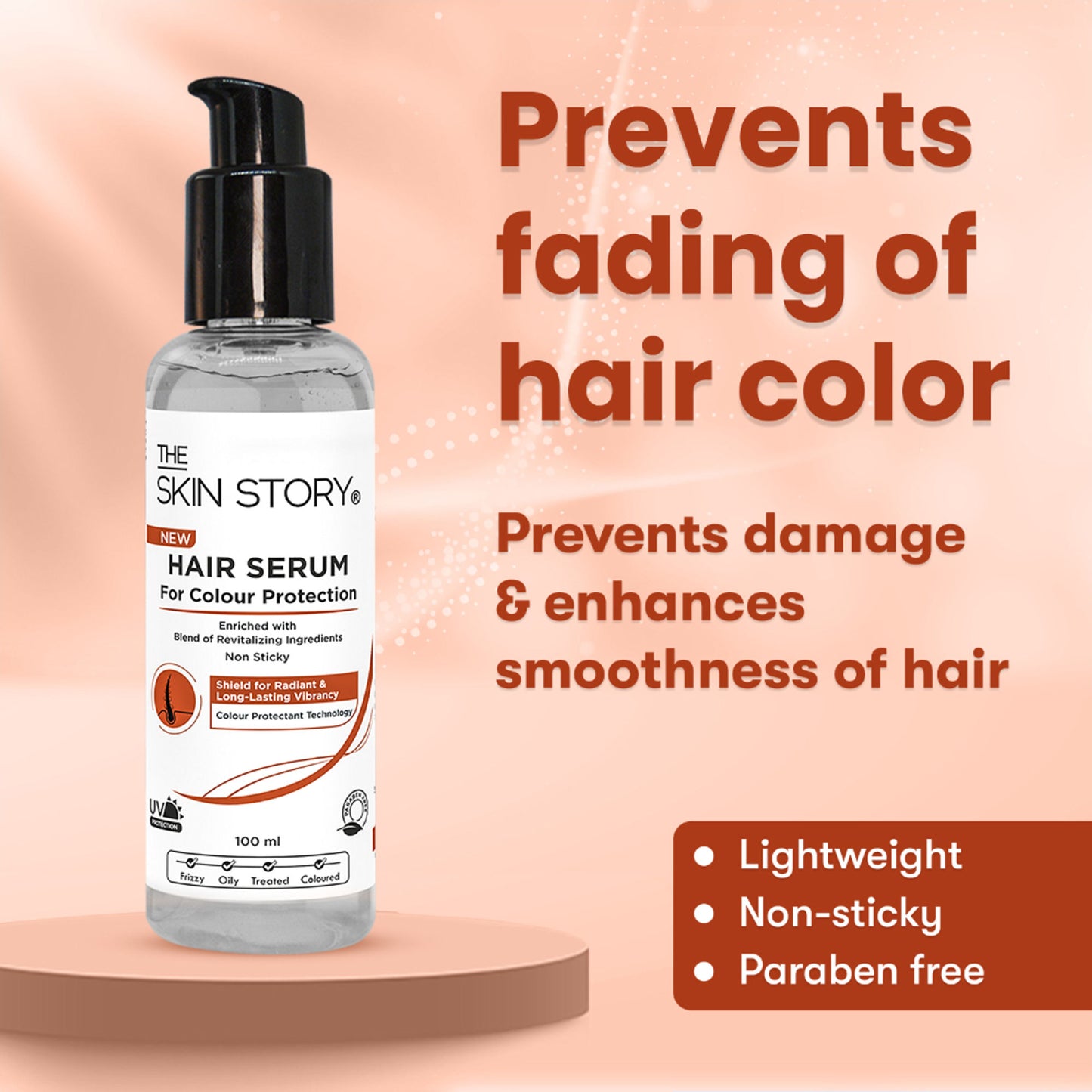The Skin Story Colour Protection Anti Frizz Hair Serum For Coloured Treated Hair, Non Sticky Shine