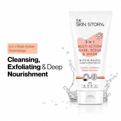 The Skin Story 3 in 1 Multi Action Face Mask, Scrub & Wash For Deeply Cleansed, Healthy Looking Skin