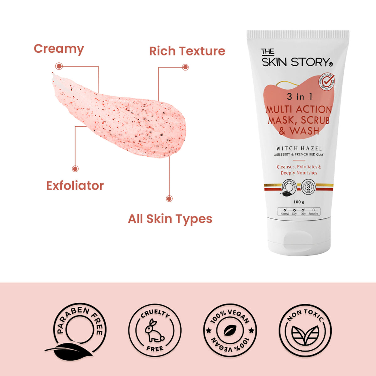 The Skin Story 3 in 1 Multi Action Face Mask, Scrub & Wash For Deeply Cleansed, Healthy Looking Skin