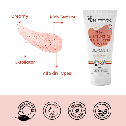 The Skin Story 3 in 1 Multi Action Face Mask, Scrub & Wash For Deeply Cleansed, Healthy Looking Skin