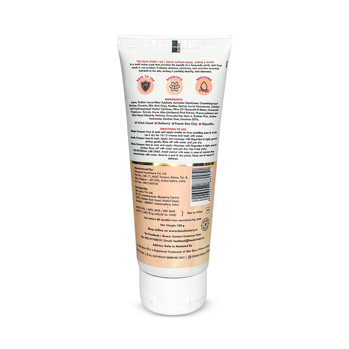 The Skin Story 3 in 1 Multi Action Face Mask, Scrub & Wash For Deeply Cleansed, Healthy Looking Skin
