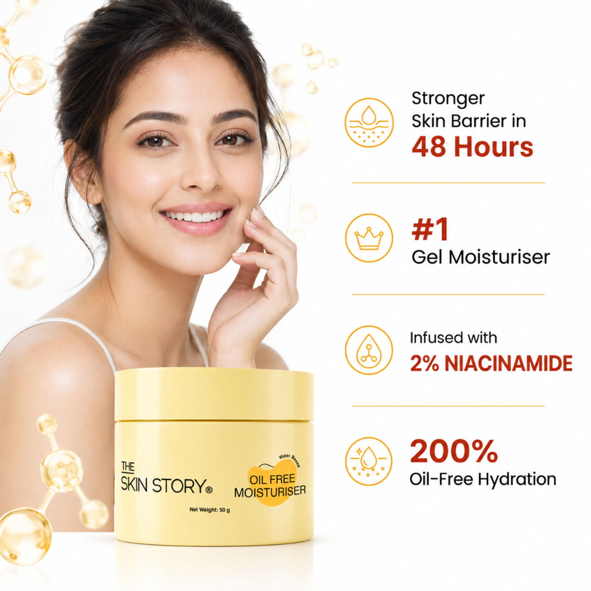 The Skin Story Oil Free Face Moisturizer For Oily Acne Prone Skin Hydrates Adds Glow - Niacinamide