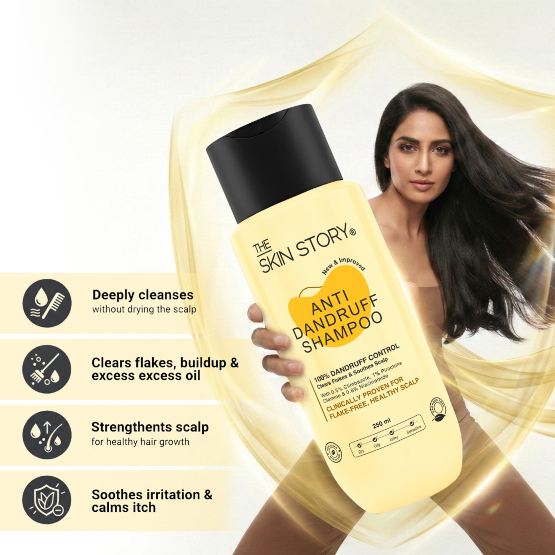 The Skin Story Anti Dandruff Deep Ceansing Shampoo Calms & Soothes Scalp With Saniscalp & Argan Oil