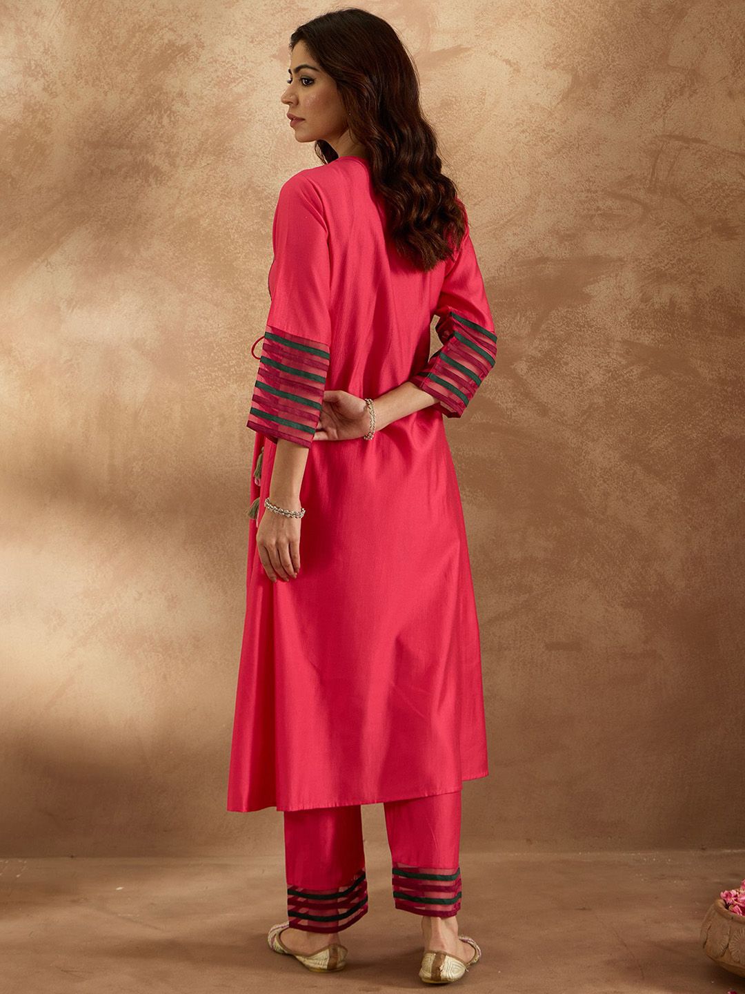 Indyancart IE Embroidered Three-Quarter Sleeves Liva Tunic With Trouser