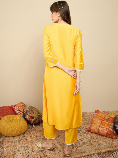 Indyancart IE Embroidered Three-Quarter Sleeves Liva Tunic With Trouser