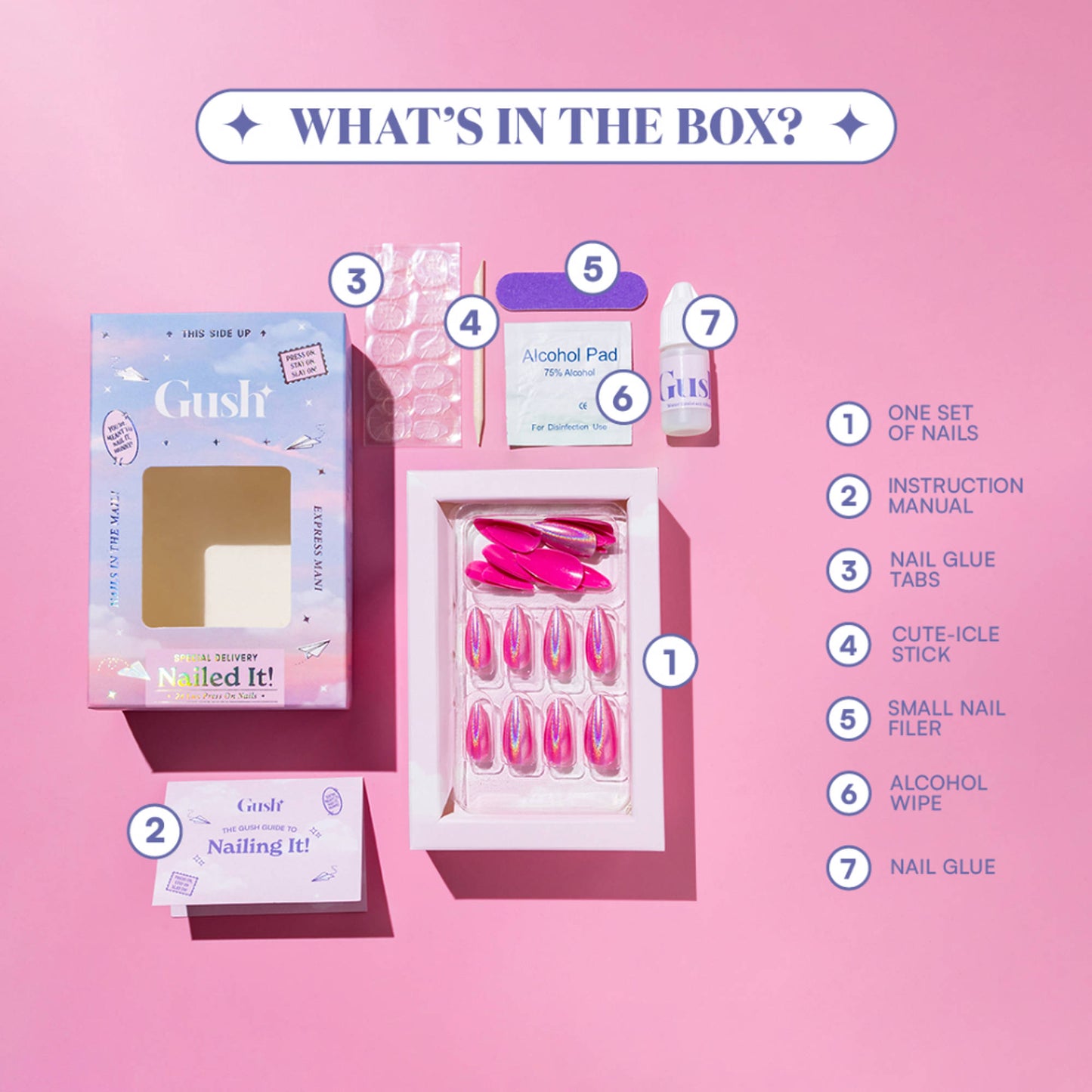 Gush Beauty Nailed It Reusable Luxury Press On Nails With Application Kit - Flirt Alert