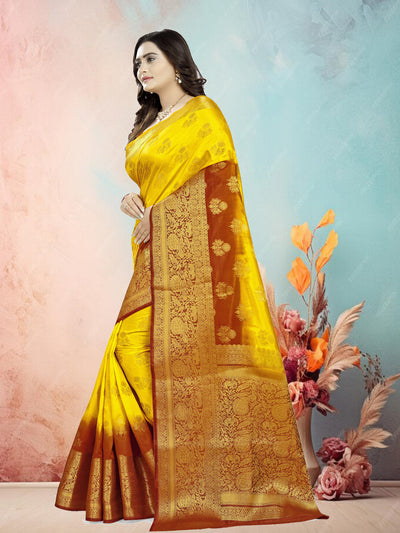 Indyancart RV Women's Banarasi Silk With Jacquard Print Saree  ( KVD686 )