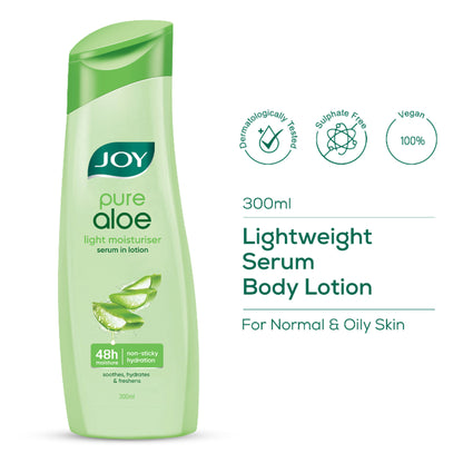 Joy Pure Aloe Vera Body Lotion, Lightweight 48hr Moisturization for Normal & Oily Winter Skin