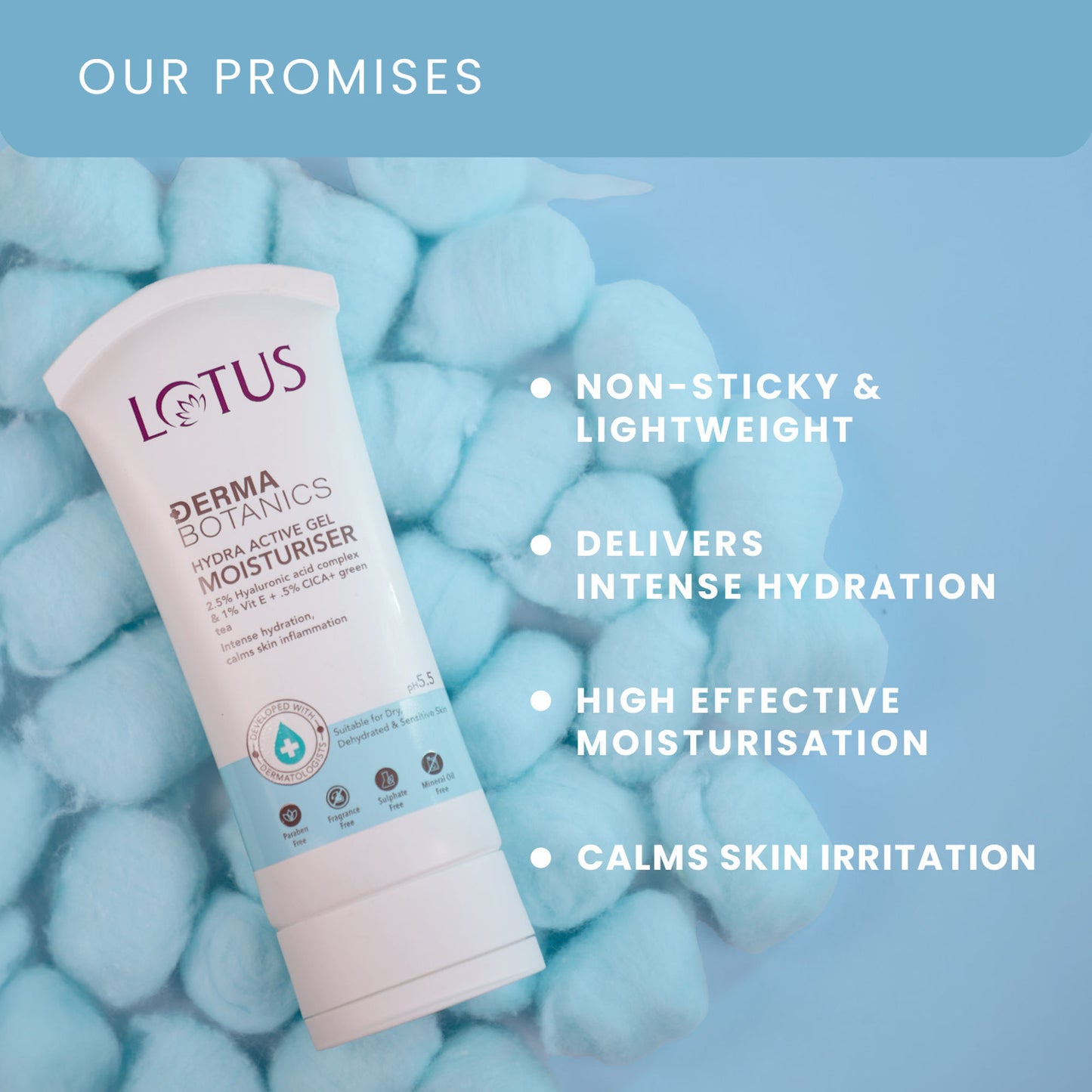 Lotus Dermabotanics Hydra Active Gel Moisturiser 2.5% Hyaluronic Acid Complex, All Skin Types