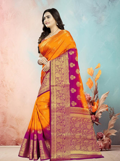 Indyancart RV Women's Banarasi Silk With Jacquard Print Saree  ( KVD687 )