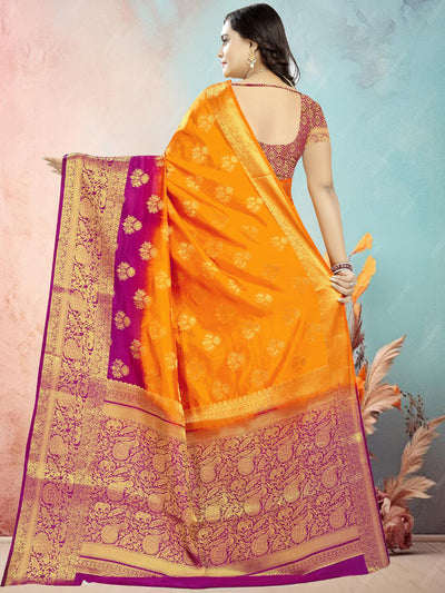 Indyancart RV Women's Banarasi Silk With Jacquard Print Saree  ( KVD687 )