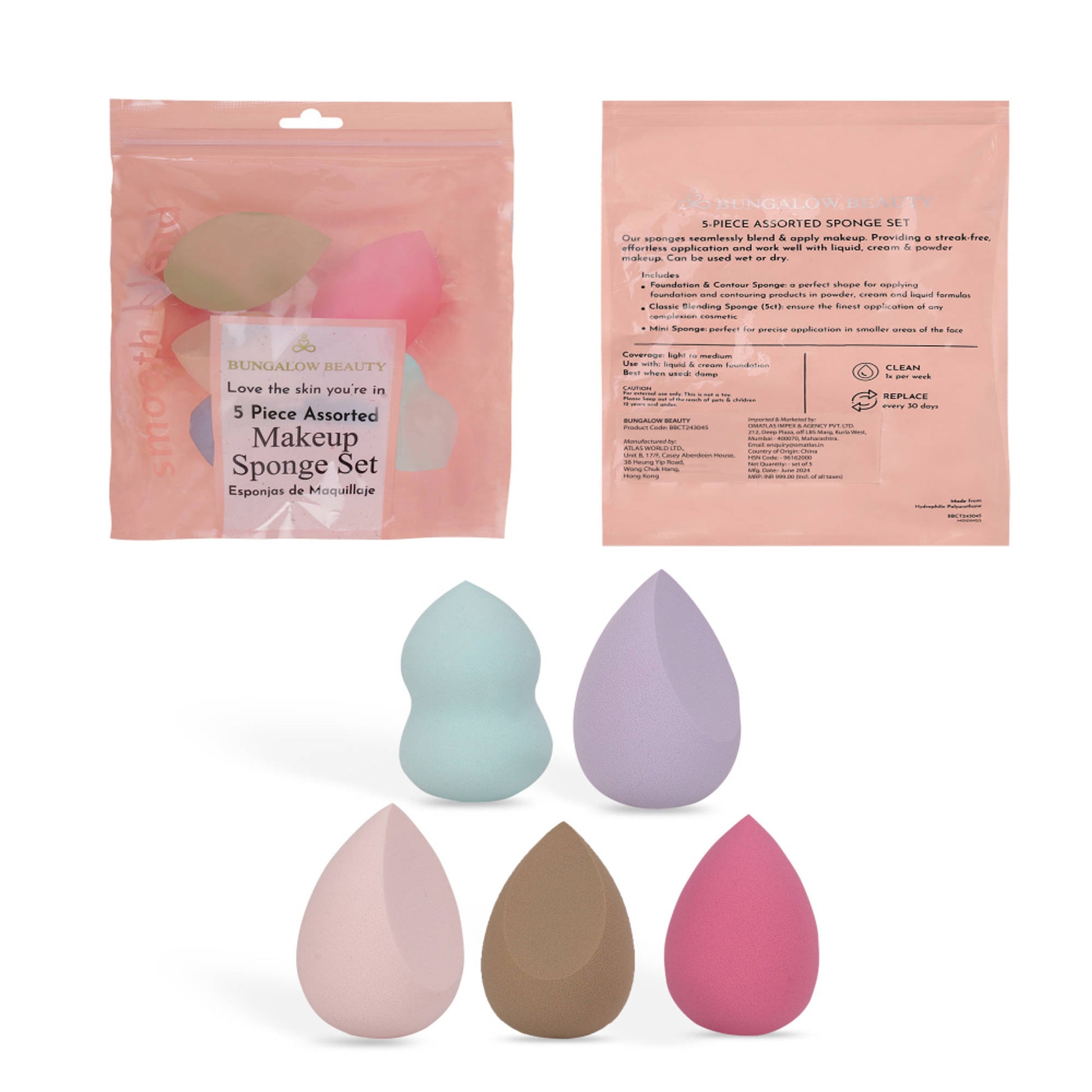 BUNGALOW BEAUTY Makeup Blending Sponge - Pack Of 5