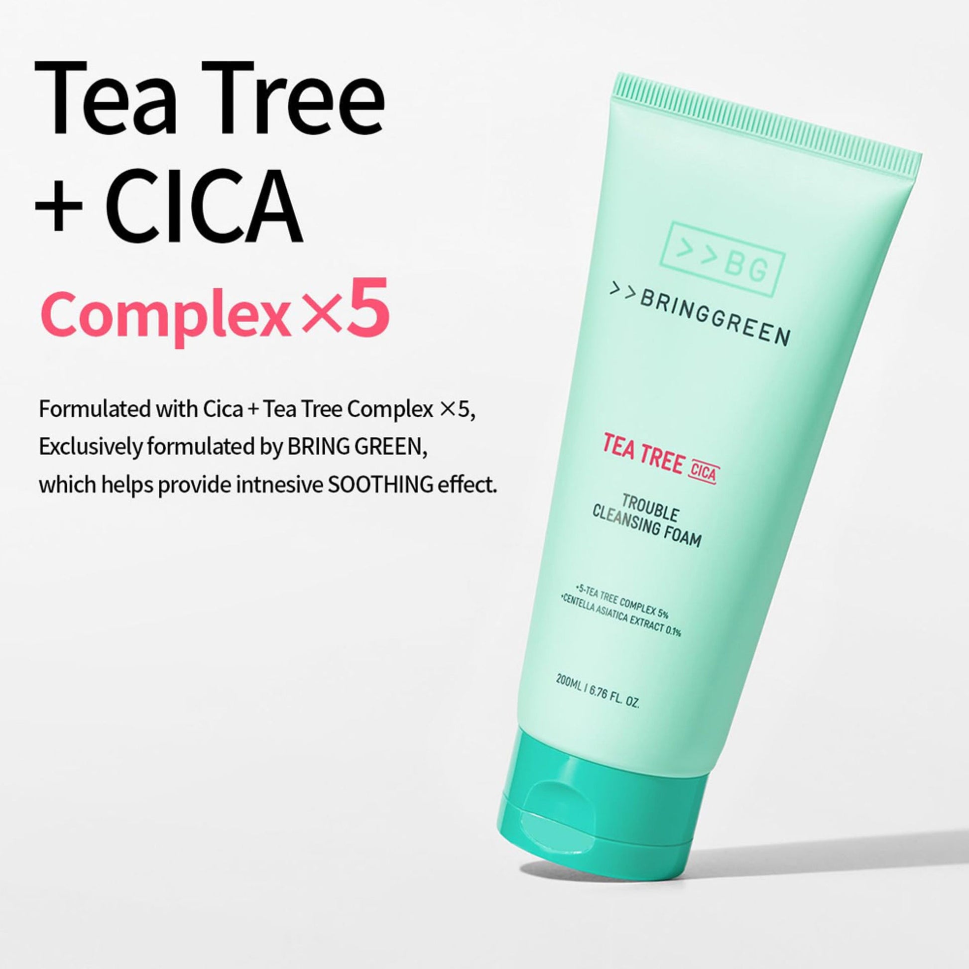 BRING GREEN Tea Tree Cica Trouble Cleansing Foam With Salicylic Acid For Acne-Prone Skin