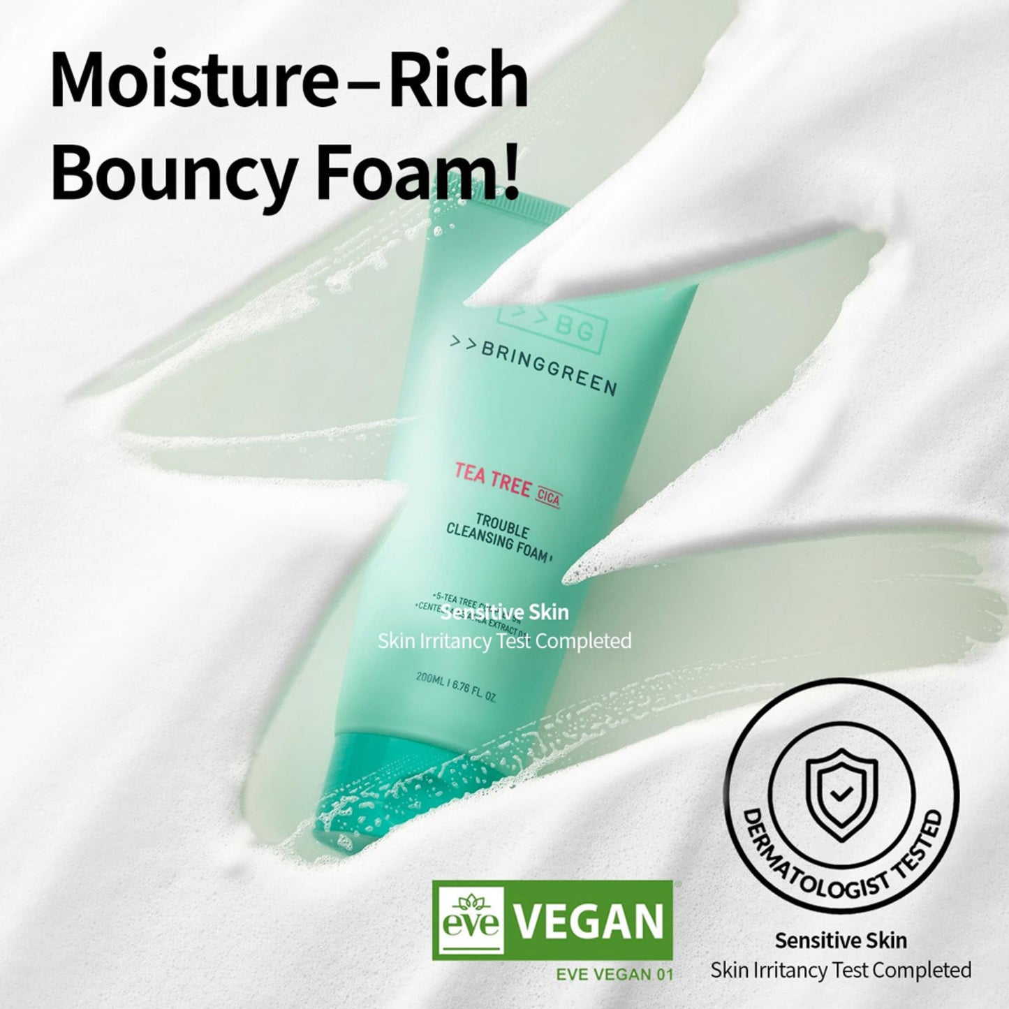 BRING GREEN Tea Tree Cica Trouble Cleansing Foam With Salicylic Acid For Acne-Prone Skin