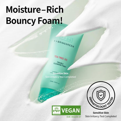 BRING GREEN Tea Tree Cica Trouble Cleansing Foam With Salicylic Acid For Acne-Prone Skin