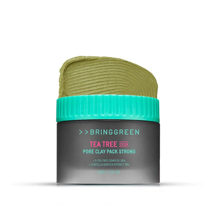 BRING GREEN Tea Tree Cica Pore Clay Pack exfoliating mask for sebum control and pore cleansing, with green clay and tea tree ingredients.