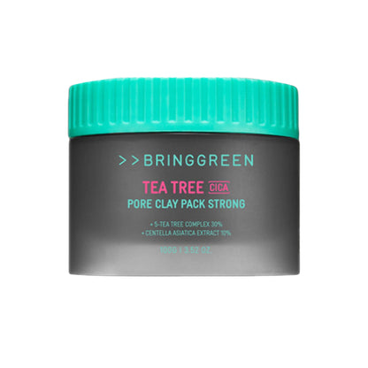 BRING GREEN Tea Tree Cica Pore Clay Pack exfoliating clay mask for sebum control and pore refining, with green tea and cica ingredients.
