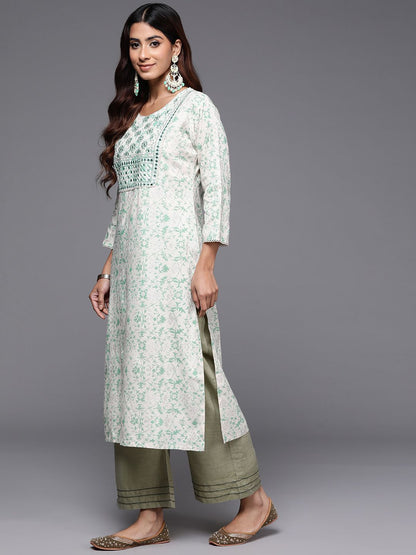 Indyancart IE Printed Mirror Work Kurta