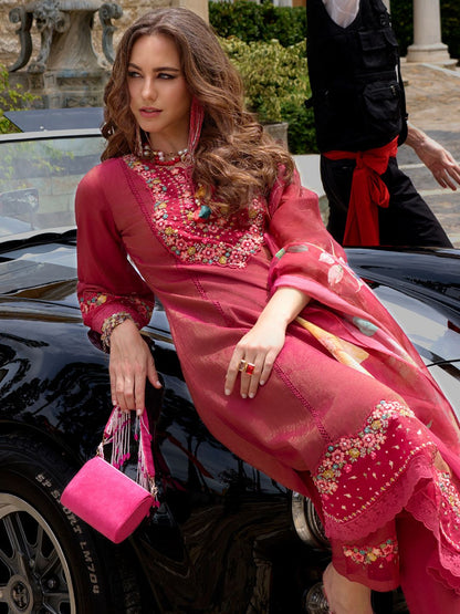 Indyancart IE Floral Embroidered Kurta With Trousers & Dupatta
