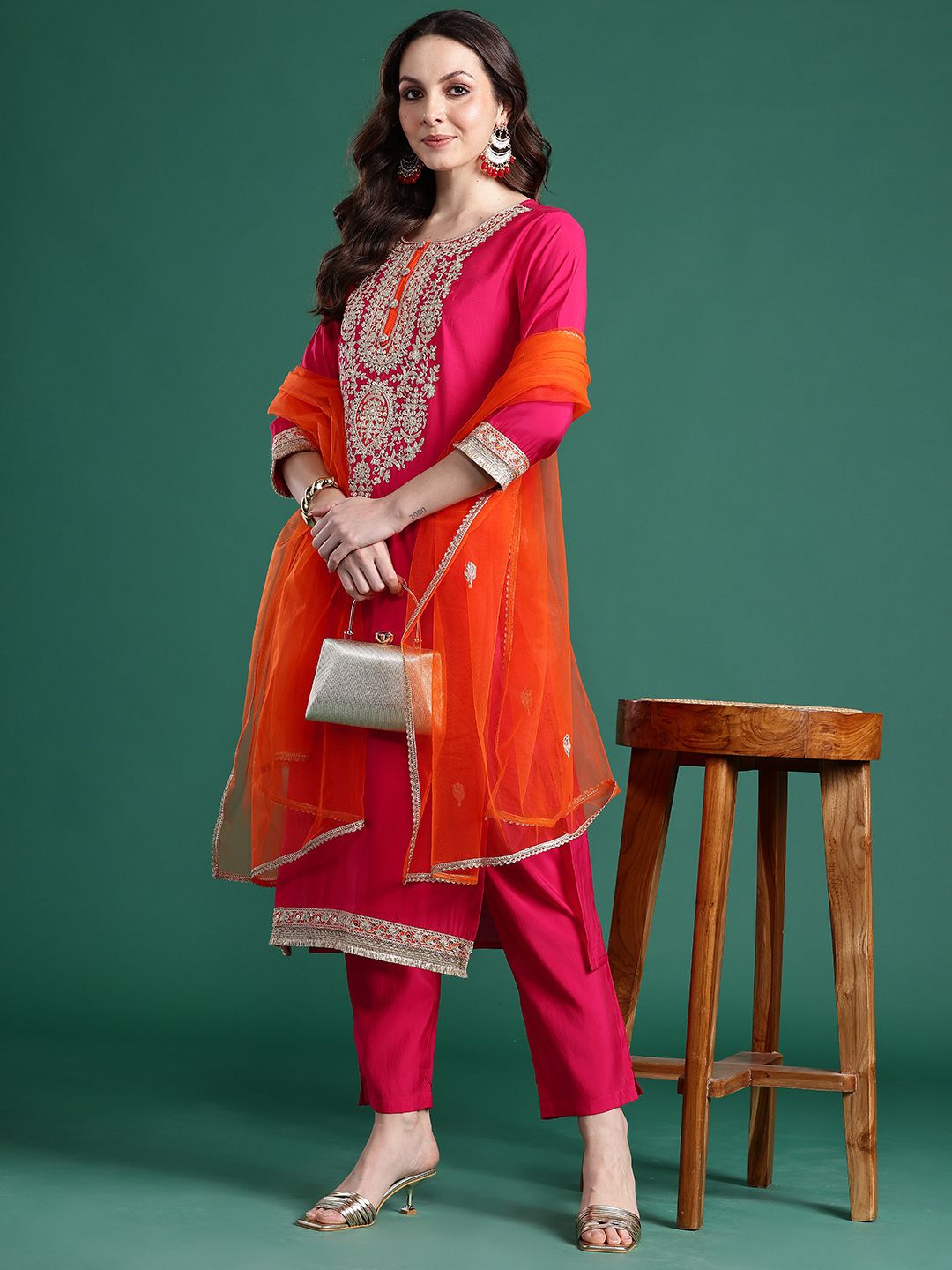 Ethnic Motifs Embroidered Kurta with Trousers & Dupatta