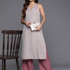 Dhiyona VA Women'sMauve Floral Woven Design Sleeveless Straight Kurta with Palazzos
