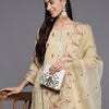 Indyancart VA Women'sFloral Embroidered Mirror Work Kurta with Trousers & Dupatta