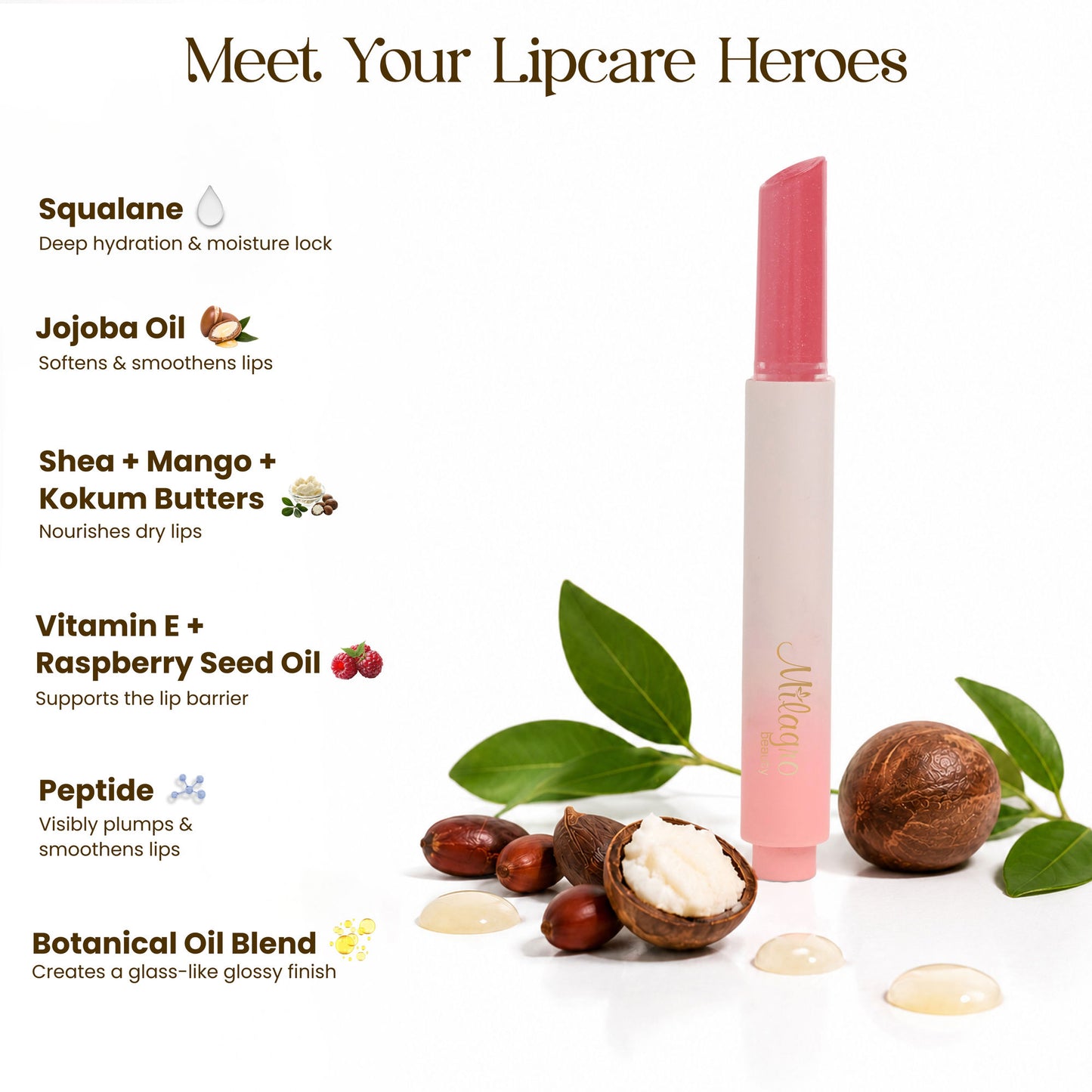 Milagro Beauty Lip Glaze Lip Balm - Rose-drip