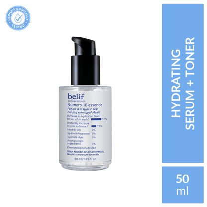 belif Numero10 Essence Korean vegan water toner and brightening serum for glass skin and hydrated, radiant glow