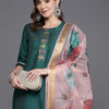 Indyancart IE Floral Embroidered Regular Thread Work Liva Kurta with Palazzos & Dupatta
