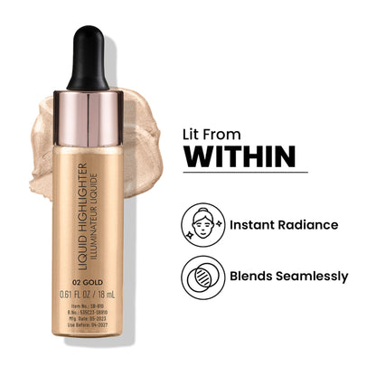 Swiss Beauty Drop and Glow Liquid Highlighter , Shimmer Shine , Dewy Finish - 02 Gold
