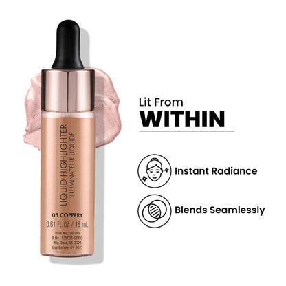 Swiss Beauty Drop and Glow Liquid Highlighter , Shimmer Shine , Dewy Finish - 05 Coppery