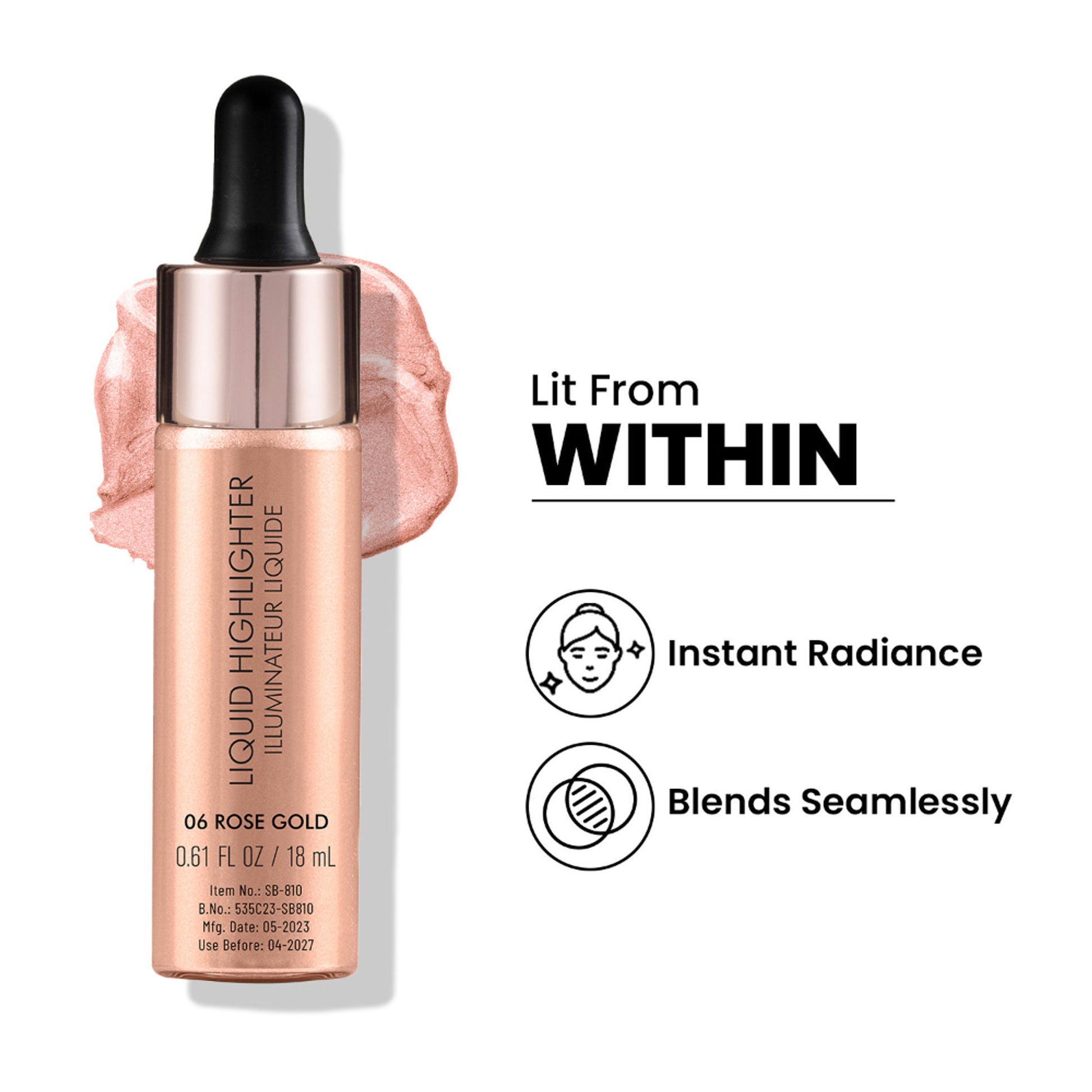 Swiss Beauty Drop and Glow Liquid Highlighter , Shimmer Shine , Dewy Finish - 06 Rose Gold