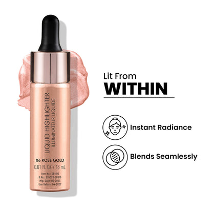 Swiss Beauty Drop and Glow Liquid Highlighter , Shimmer Shine , Dewy Finish - 06 Rose Gold